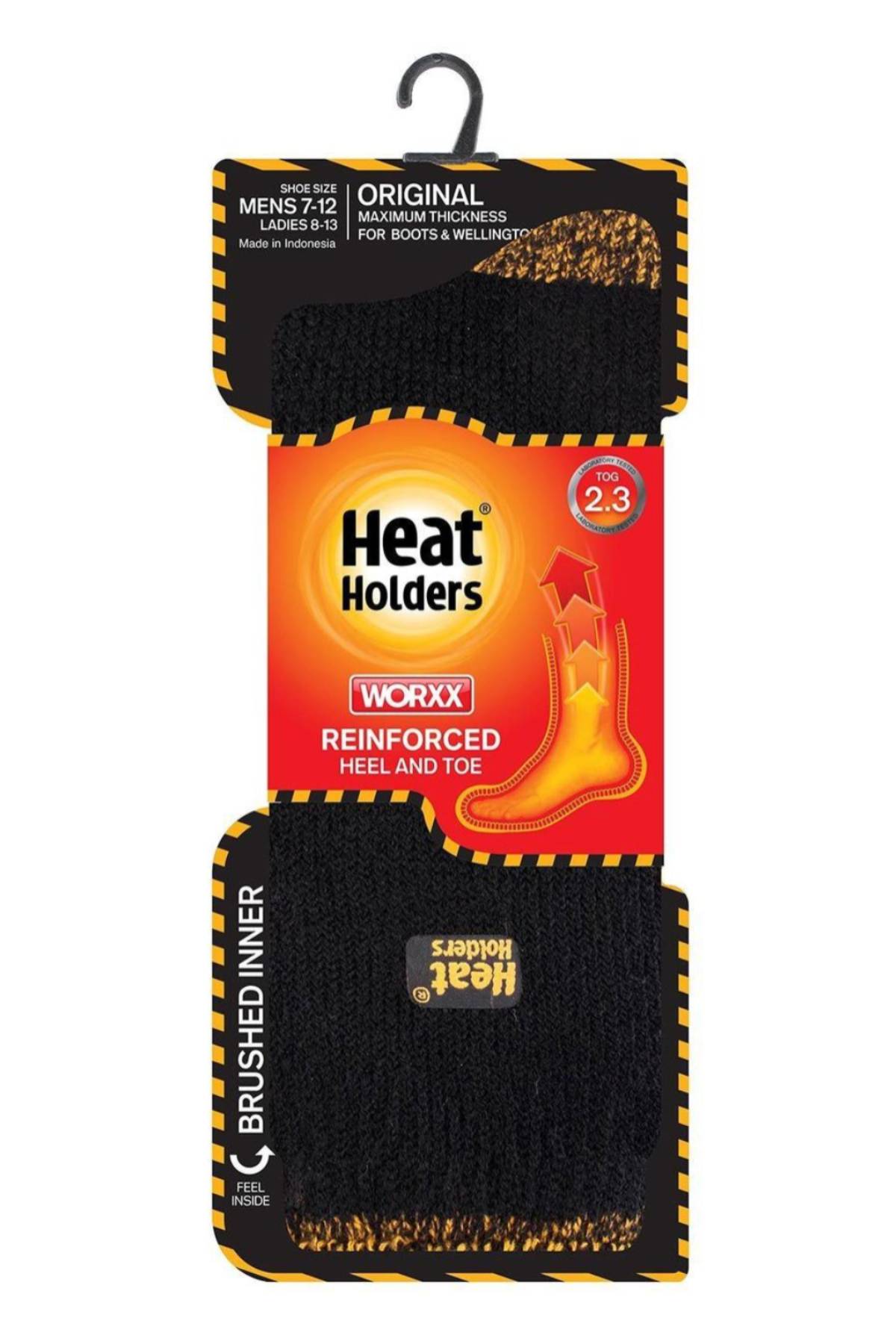 Heat Holders WRK Original Work Socks, diabetic friendly, fit men's shoe size 5-12 and women's 6-13. These black socks feature a brushed inner lining and TOG 2.3 rating—ideal thermal socks for boots and wellingtons.