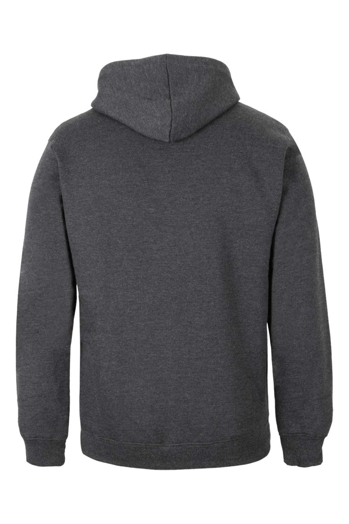 The JBs Fleecy Hoodie, shown from the back in plain dark gray, features long sleeves, a relaxed fit, and a soft fleece lining made from a comfortable cotton-polyester blend.
