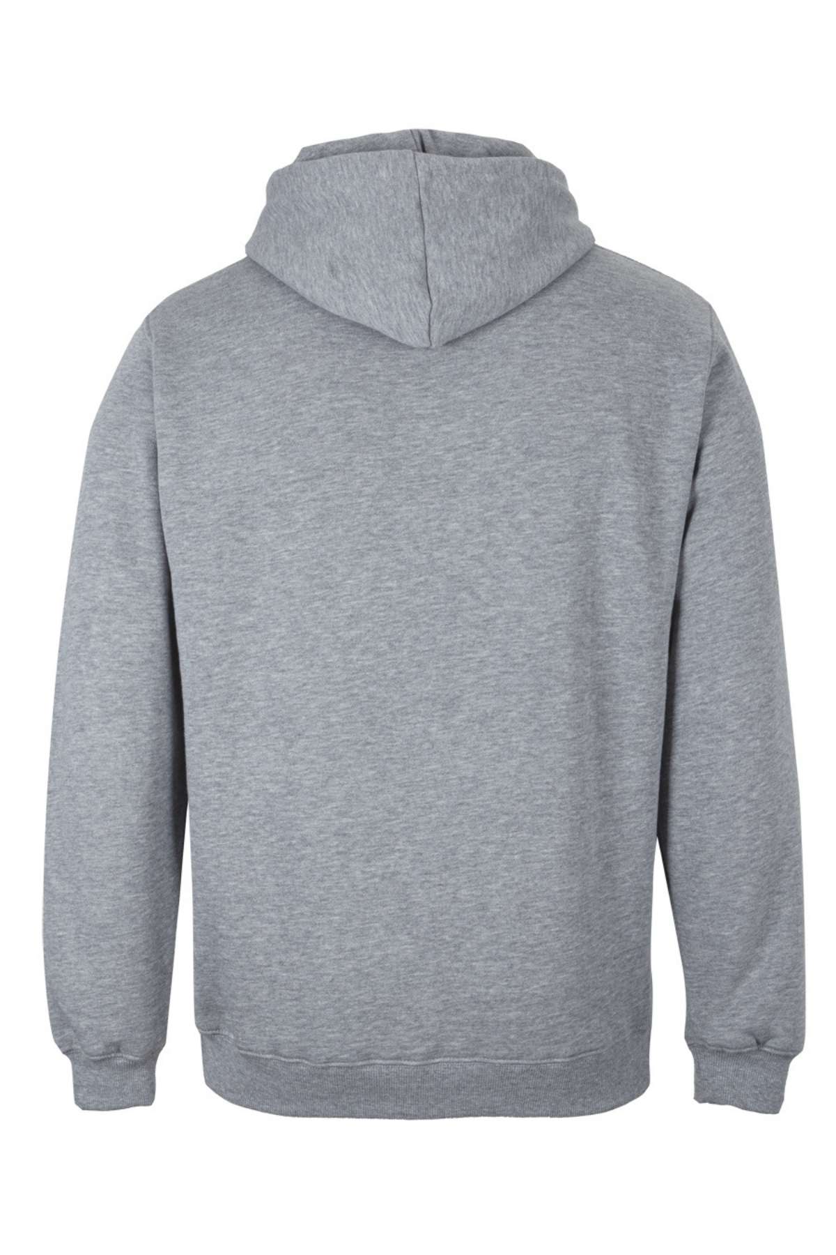 The JBs Fleecy Hoodie in plain light gray is shown from the back, featuring long sleeves, ribbed cuffs and hem, a cozy drawstring hood, and soft fleece lining for comfort. No visible logos or designs.