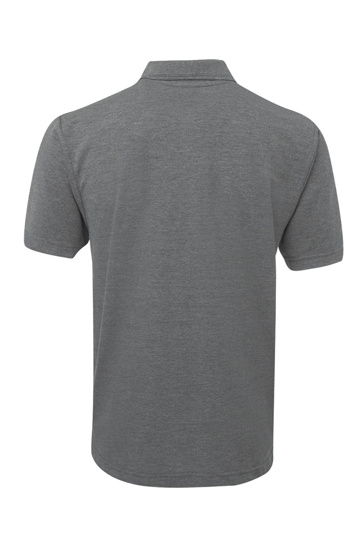 Back view of the JBs Short Sleeve Polo, a durable workwear shirt in plain gray with short sleeves and a collar, displayed against a white background.