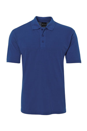 The JBs Short Sleeve Polo is a durable navy blue workwear shirt featuring a collar and three-button placket, short sleeves, and is displayed on a white background.