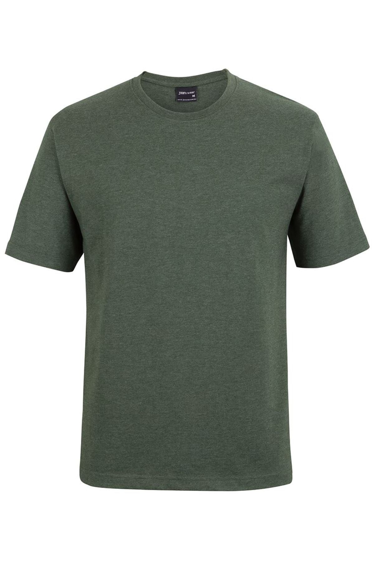 The JBs Short Sleeve T-Shirt, featuring a crew neck and short sleeves in olive green, is made from soft ring-spun jersey knit and shown against a white background.