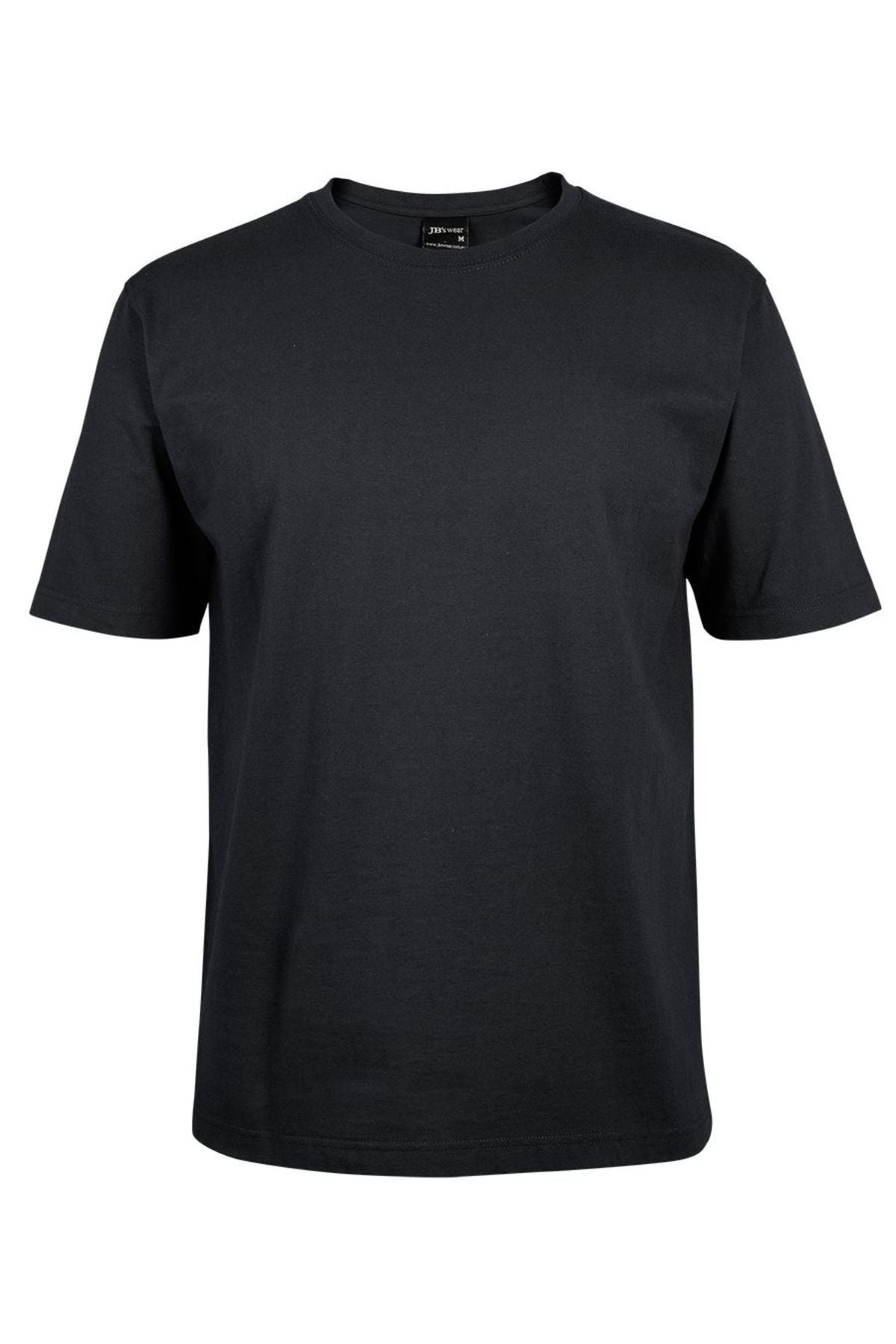 The JBs Short Sleeve T-Shirt is shown in plain black against a white background. Made from 100% cotton, it features no logos or designs and offers UPF 50+ protection for comfortable everyday wear.