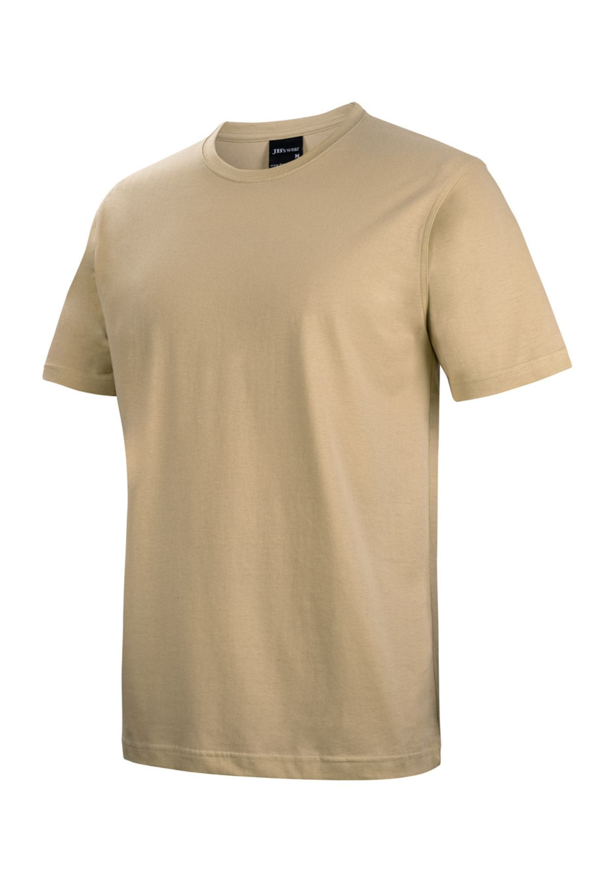 The JBs Short Sleeve T Shirt is a plain beige, short-sleeved crew neck made from 100% cotton with UPF 30 protection. Displayed on a white background, it features no visible patterns, graphics, or logos.