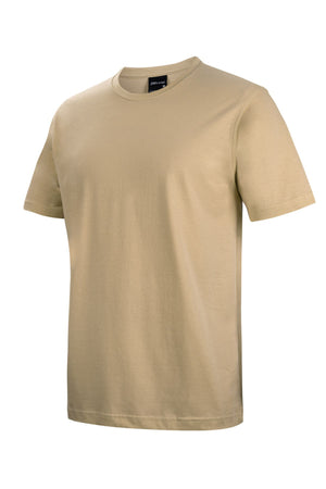The JBs Short Sleeve T Shirt is a plain beige, short-sleeved crew neck made from 100% cotton with UPF 30 protection. Displayed on a white background, it features no visible patterns, graphics, or logos.
