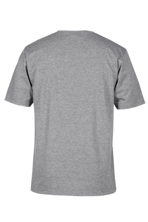 The JBs Short Sleeve T-Shirt in plain heather gray, made from soft ring-spun jersey knit, is shown from the back against a white background.