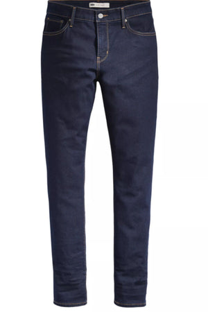 The Levis 311 Shaping Skinny Jean is a dark blue stretch denim featuring a skinny fit, front and back pockets, and contrast stitching, displayed against a white background.