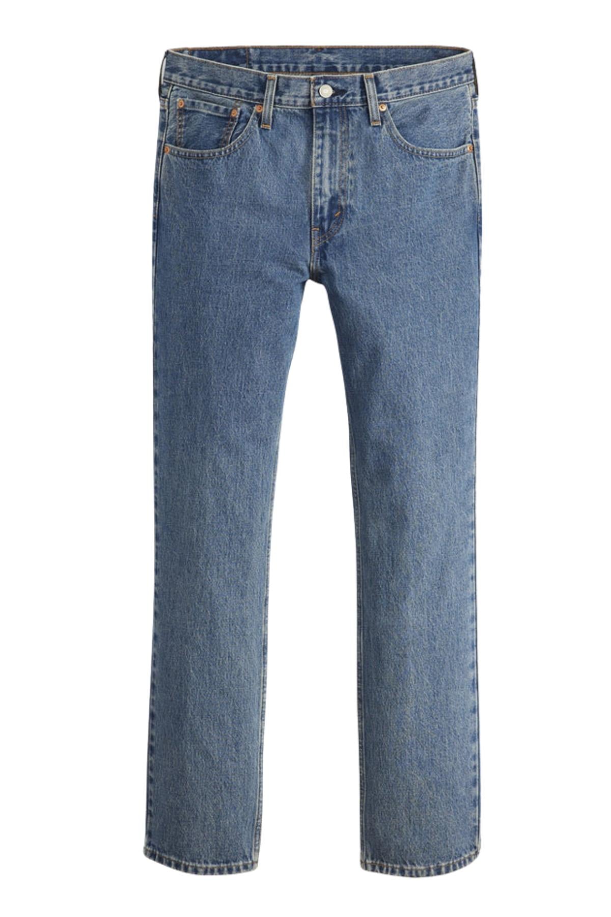 The Levis 516 Straight Jean features classic blue stonewash denim, a comfortable straight-leg fit, five pockets, and a button closure, shown against a white background.