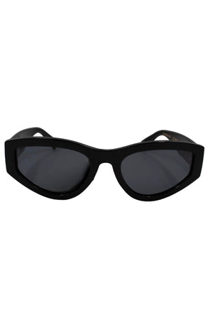 The Liive Brooksy Lulu Polar Sunglasses showcase a striking cat-eye silhouette with black frames and dark, polarized lenses.