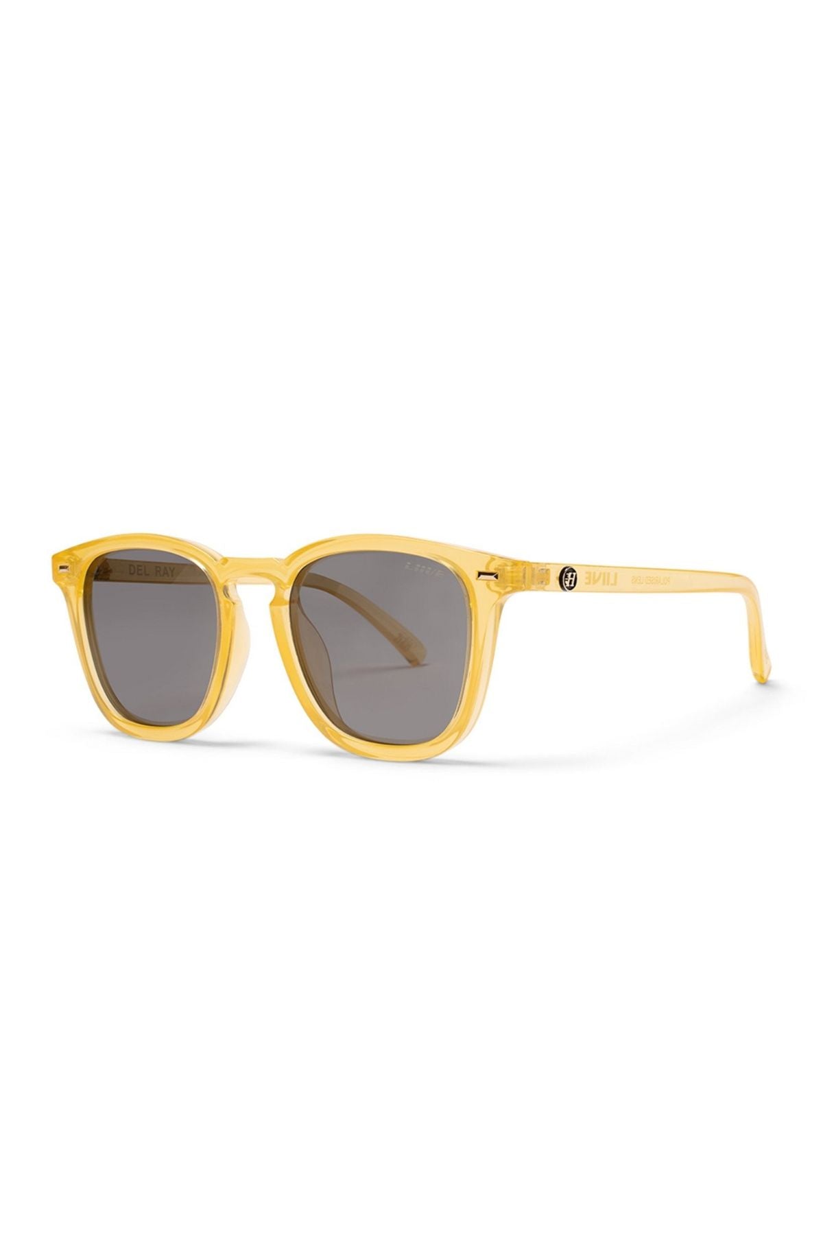 The Liive Del Ray Polarised Sunglasses feature a stylish yellow wayfarer design with grey lenses and a modern square frame.