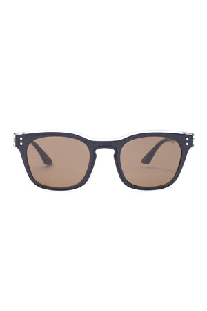 A pair of Liive Morgan Sunglasses featuring rectangular black frames and brown tinted lenses in a classic wayfarer style, displayed on a white background.