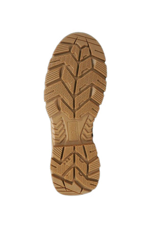 The Magnum Precision Max LiteSpeed 6.0 Zip Side Waterproof Safety Boot MPLS6W features a tan MICHELIN outsole with deep, rugged zigzag treads for superior traction and durability. The image shows the sole on a white background.