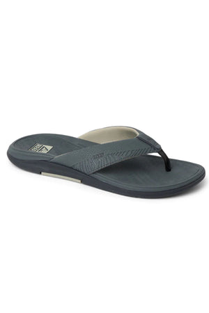 A single REEF Offshore flip-flop sandal in dark grey with a textured footbed, wide strap, and toe post for comfort and arch support, shown on a white background.