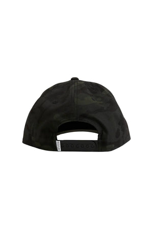 Back view of the Ringers Western Grover Tech Baseball Cap in black camo, featuring an adjustable snapback strap and a small white tag on the left side.