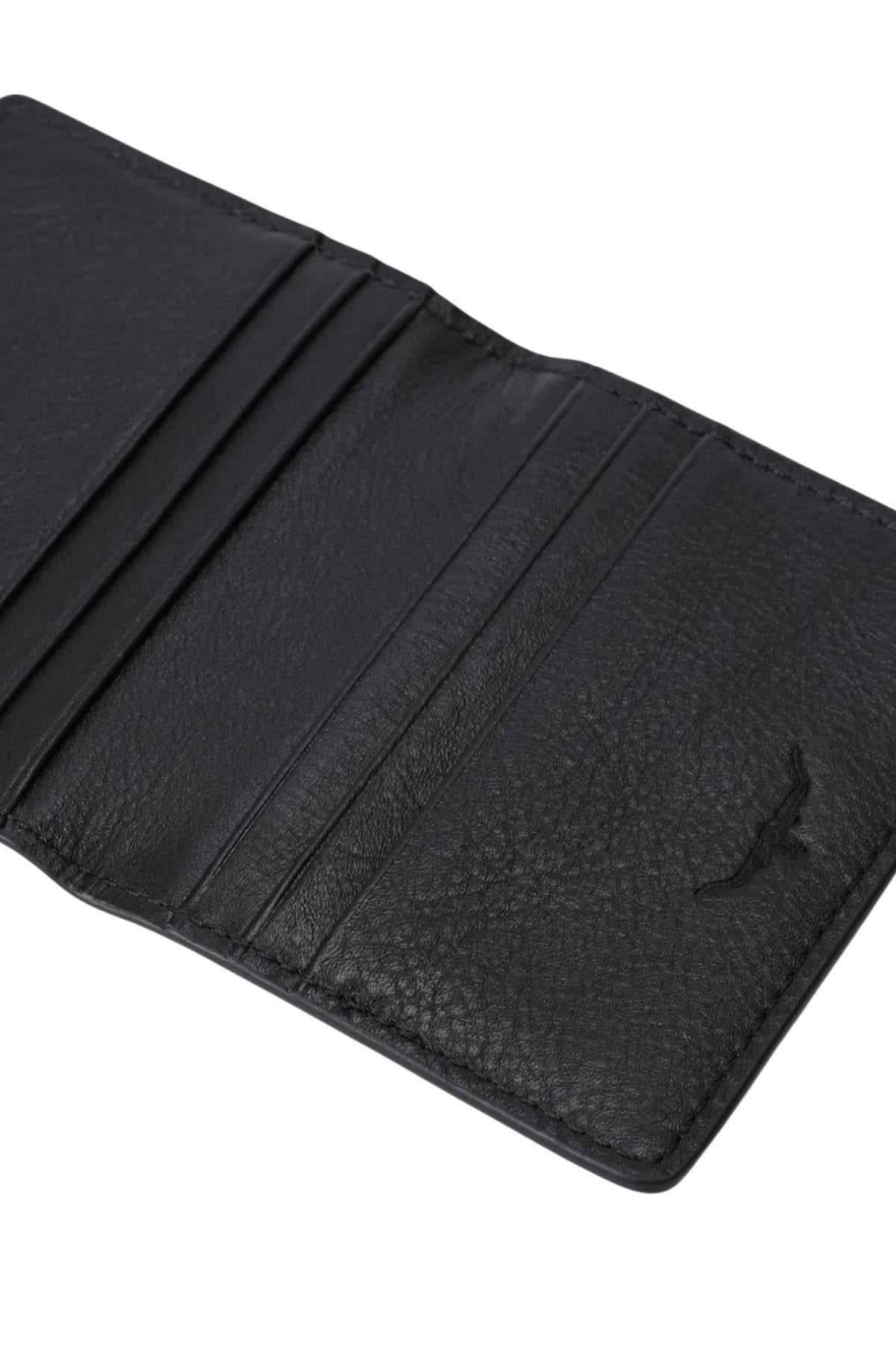 The RM Williams Farrier Fold Cardholder, made of full-grain leather with multiple card slots and a textured finish featuring the R.M.Williams logo, is displayed on a white background.