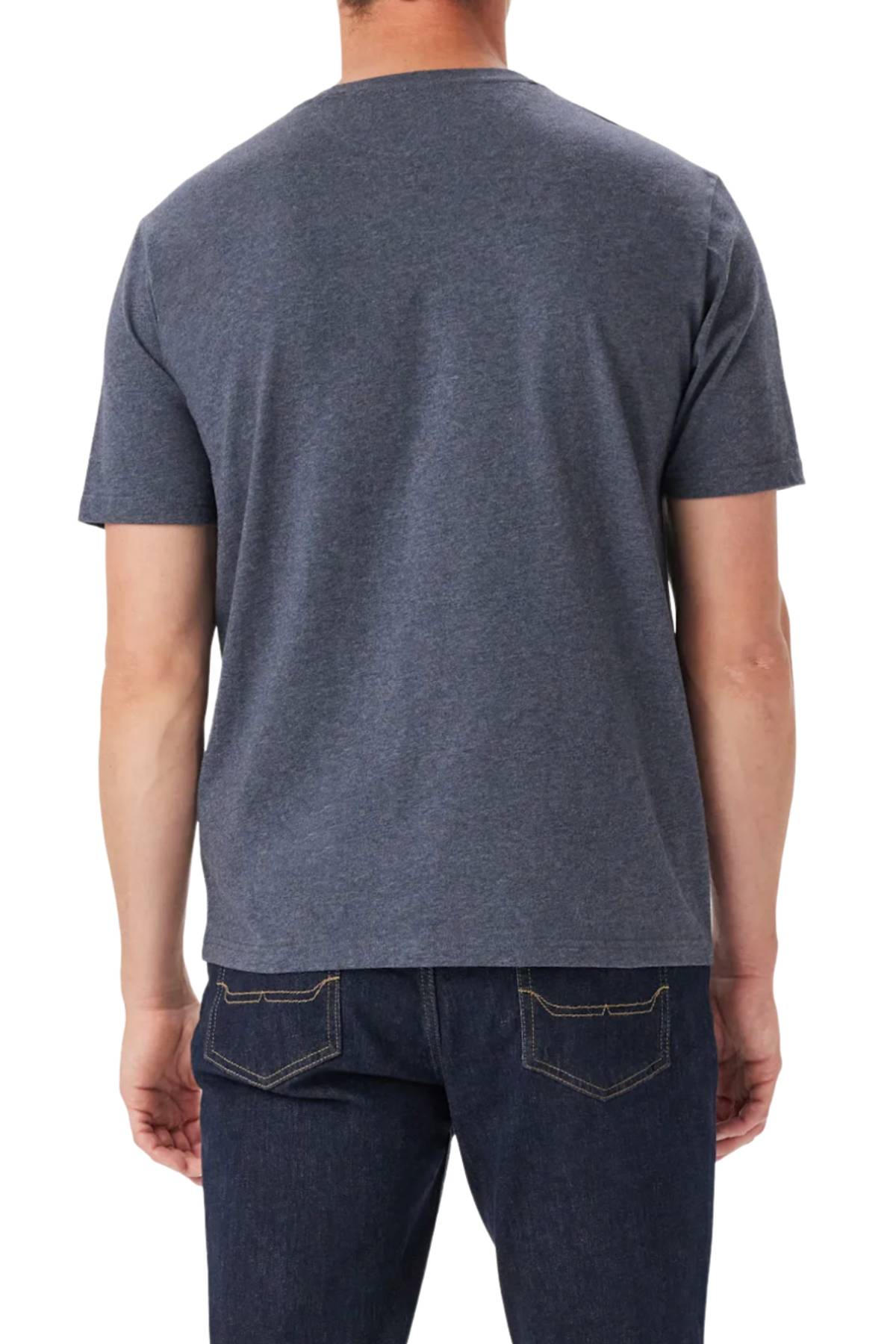 A man is shown from the back wearing a dark gray RM Williams Parson T-Shirt with a crew neck, made of organic cotton, paired with dark blue jeans against a white background.