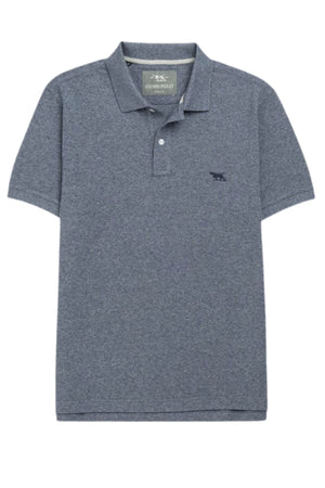 The Rodd & Gunn The Gunn Polo features a heathered gray modern fit, premium Australian cotton, a collar with two buttons, and a small embroidered animal logo on the left chest.