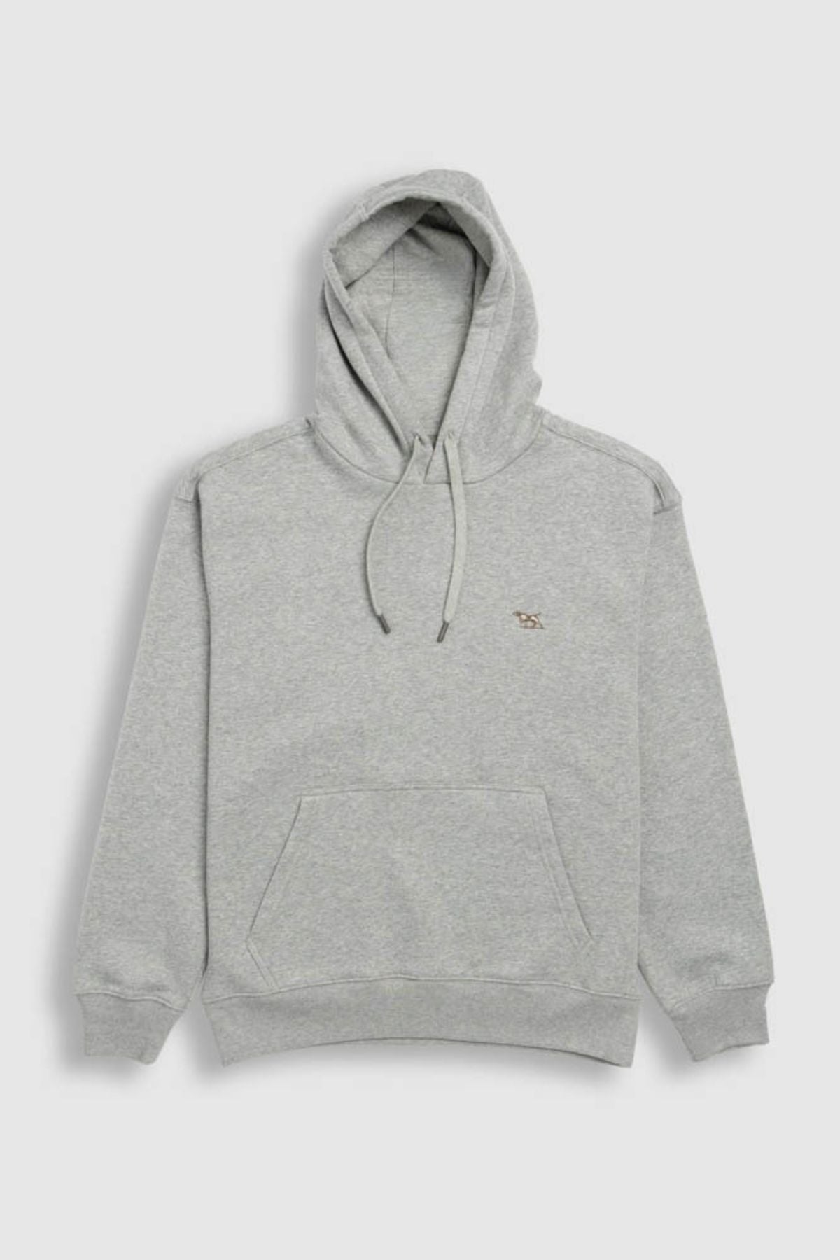 The Rodd & Gunn Otago Hoodie, crafted from soft brushed back fleece, features a plain light gray design with drawstrings and a front kangaroo pocket, and is displayed flat on a white background.