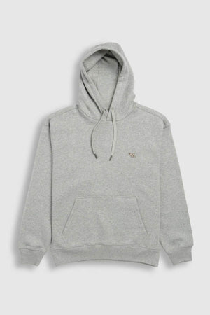 The Rodd & Gunn Otago Hoodie, crafted from soft brushed back fleece, features a plain light gray design with drawstrings and a front kangaroo pocket, and is displayed flat on a white background.
