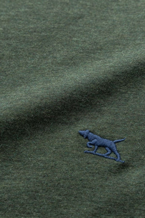 The Rodd & Gunn The Gunn T-Shirt is a casual piece made from premium Australian Cotton, featuring a green fabric adorned with a small embroidered blue dog for a unique touch.