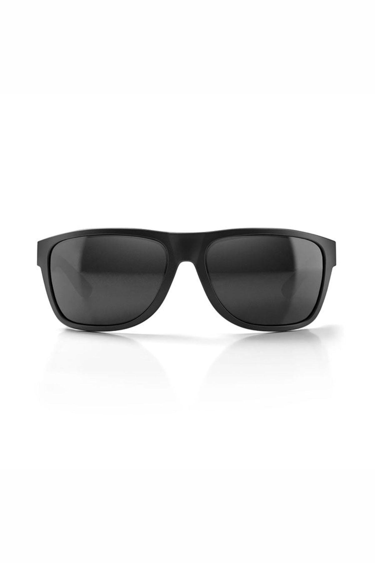 The SafeStyle Rapids Matte Black Frame Tinted Lens sunglasses, featuring shatterproof dark lenses and UV protection, are displayed facing forward against a white background.
