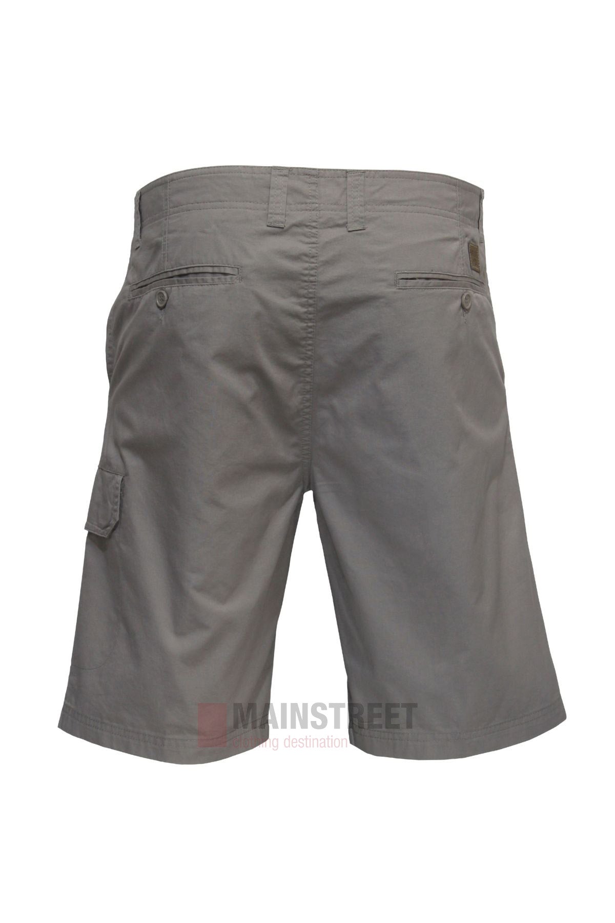 The Savane Burleigh Cargo Shorts for men, shown from the back, feature an adjustable waistband, two back button-flap pockets, a left-leg cargo pocket, and lightweight fabric for casual comfort.