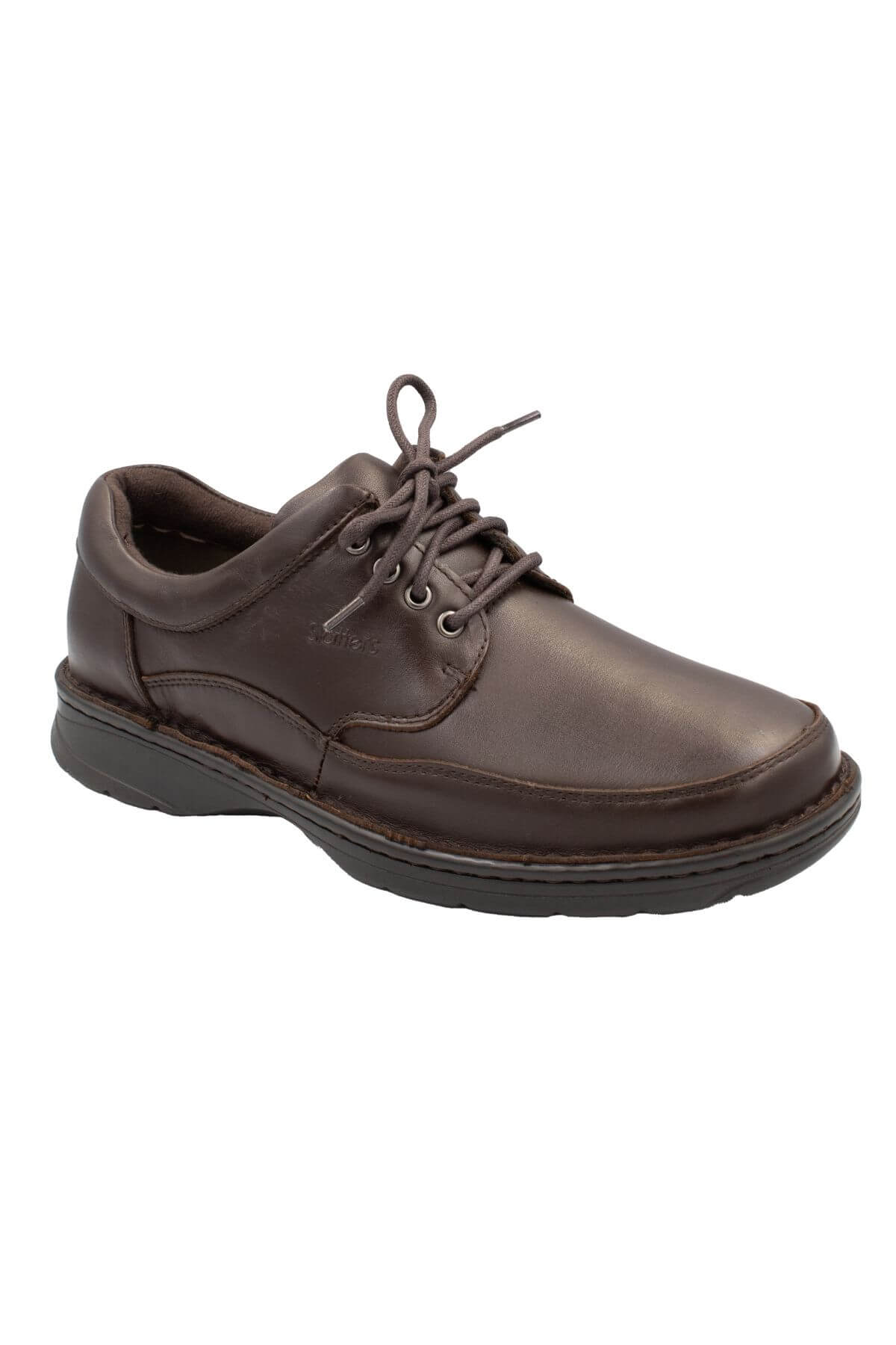 The Slatters Award II is a men's brown leather lace-up dress shoe with a leather upper and black rubber sole, displayed against a white background.