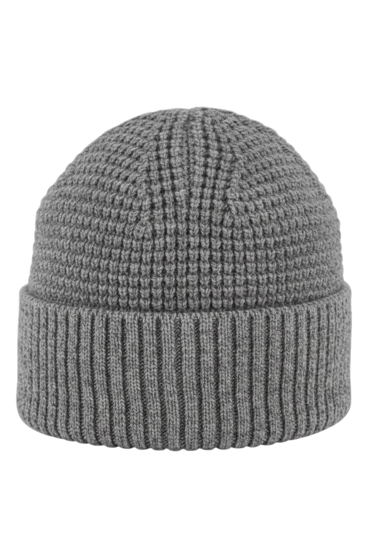A gray Swanndri Newton Beanie with a thick ribbed fold-over cuff and a textured crown pattern, shown on a white background.