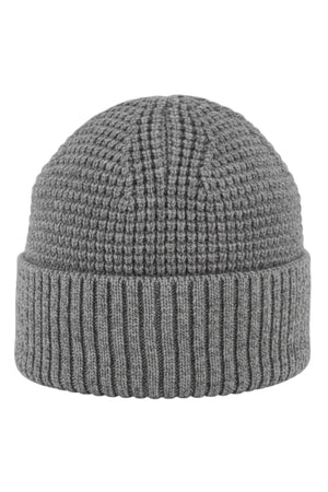 A gray Swanndri Newton Beanie with a thick ribbed fold-over cuff and a textured crown pattern, shown on a white background.