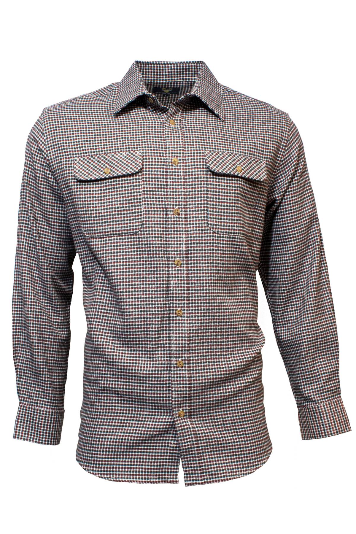 The Vonnella Double Pocket Shirt features long sleeves and a small checkered pattern in brown, blue, and white, with buttoned chest pockets for style and convenience.