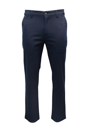 Navy blue Bob Spears Casual Stretch Pant on a white background, crafted from a Cotton Polyester Spandex blend. These sleek, comfortable trousers feature button closure, belt loops, and side pockets for added functionality.