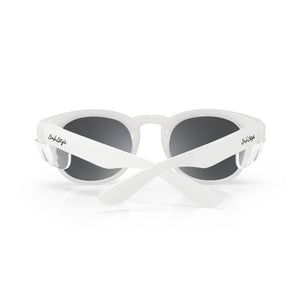 The SafeStyle Cruisers feature white polycarbonate frames and dark lenses, shown from the back. The arms are crossed, displaying "Sub Style" in black. Enjoy UV400 protection for optimal safety.