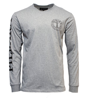 Experience unparalleled comfort with the Pilbara Long Sleeve T-Shirt, made from 100% cotton. This gray casual shirt flaunts black text on the left sleeve, a stylish black graphic on the upper left chest, and a round neckline for an ideal fit.
