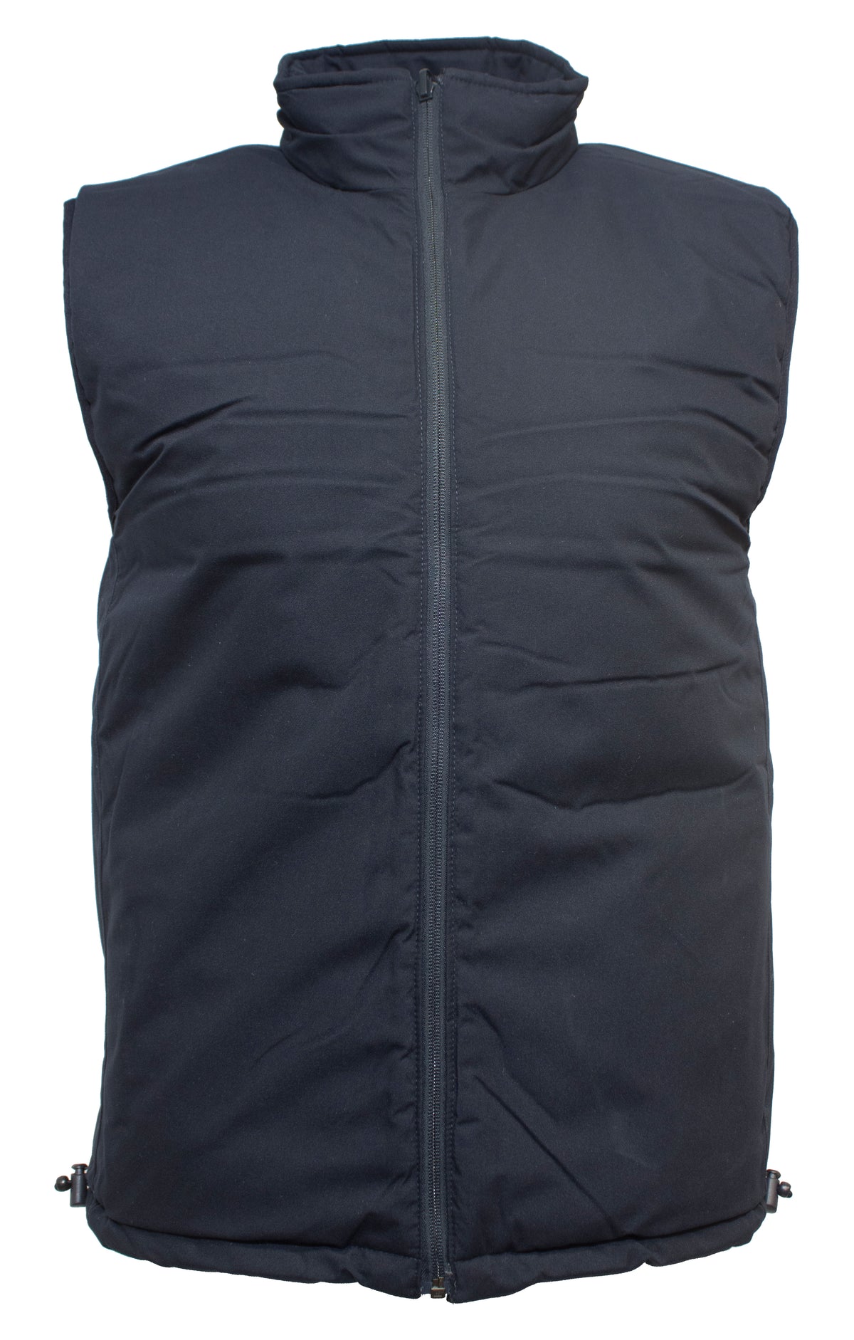 The Ritemate Pilbara Reversible Vest is a black, sleeveless insulated vest with a front zipper closure. It boasts a high collar for added warmth and protection from the cold. With its smooth finish and reversible design, this comfortable vest is perfect for outdoor wear.