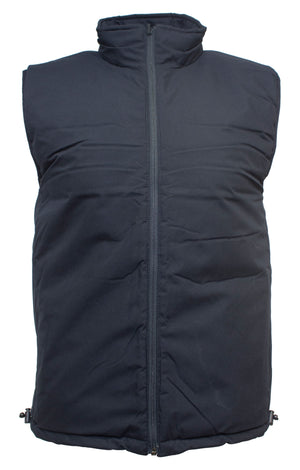 The Ritemate Pilbara Reversible Vest is a black, sleeveless insulated vest with a front zipper closure. It boasts a high collar for added warmth and protection from the cold. With its smooth finish and reversible design, this comfortable vest is perfect for outdoor wear.