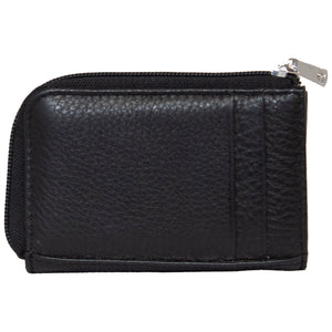 Introducing the Pierre Cardin Coin Purse: A sleek black leather wallet with a top zipper closure. Crafted from Genuine Italian Leather, it features a textured finish and a compact design. This versatile piece not only provides RFID protection for your cards but also functions as a convenient coin purse.
