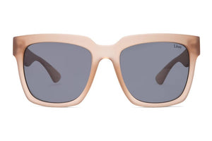 The Liive Layla Sunglasses boast a stylish beige rectangular frame with dark, optically correct lenses. Designed for both fashion and safety, they provide full UV protection while maintaining an air of effortless elegance.