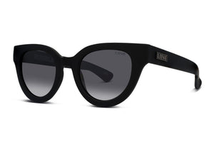A pair of Liive Rumble Polar Sunglasses features round, dark-tinted, UV-protective polycarbonate lenses. The sunglasses are designed with thick, matte-finished black frames. The brand name "LiIVE" is displayed prominently on the temple hinge, while the model name "RUMBLE" is subtly etched onto one of the lenses.