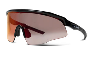 The Liive Z Chisel Safety Mirror Sunglasses are sleek, sporty wraparound sunglasses with shatterproof, UV-protective lenses in a brown gradient. Featuring a continuous lens, black frame, and adjustable nose pads, they offer a lightweight build ideal for active use.