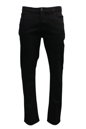 The Nobleman Slim Straight Jean, with black pants and a clean design on a white background, features a buttoned waistband, classic pockets, and no visible brand markings for a stylish and sophisticated slim straight-leg fit.