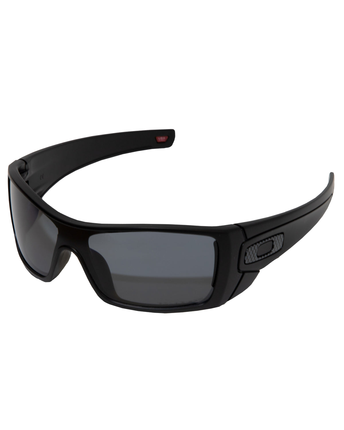 The Oakley Batwolf Polarized sunglasses feature a sleek design with black sporty frames, rectangular Prizm lenses, slightly curved arms, and a subtle logo on the side. They are showcased against a plain white background.