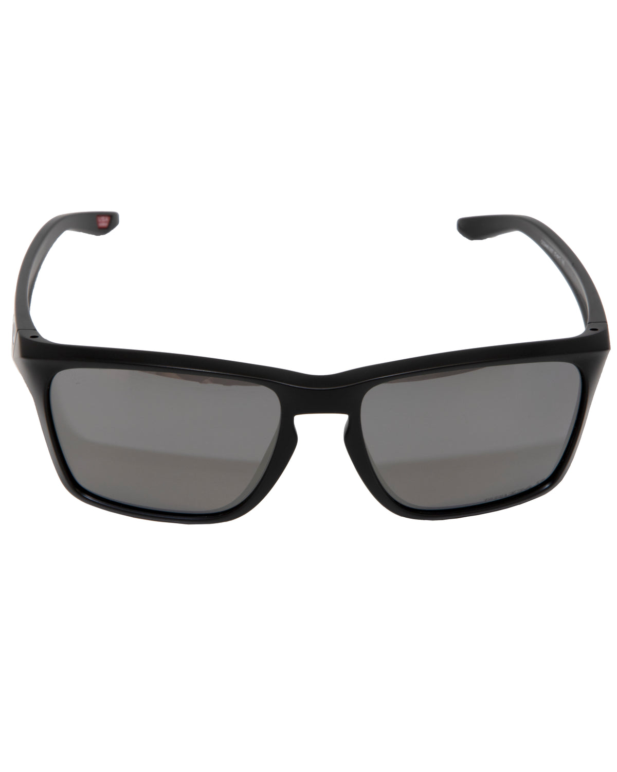 A pair of Oakley Sylas Polarized sunglasses in black, featuring dark-tinted Prizm lens technology and a sturdy plastic frame with slightly curved arms, shown against a plain white background.