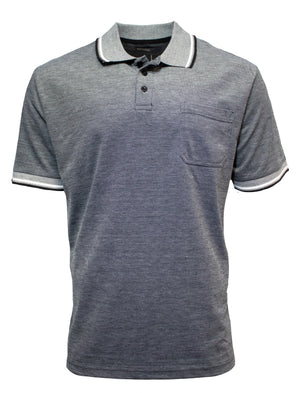 The Pilgrim Birdseye Polo Shirt is a comfortable polo featuring a rib knit collar and a chest pocket. This plain grey shirt is designed with white accents on the collar and sleeve cuffs, making it perfect for casual occasions. The material appears to be soft and cozy.