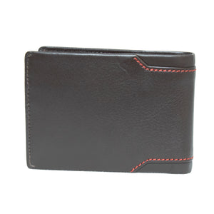 The Pierre Cardin Wallet, crafted in black genuine leather with chic red corner stitching and displayed closed on a white background, provides RFID protection for enhanced security.