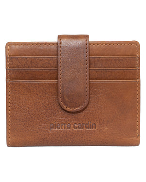 A stylish Pierre Cardin Wallet made from genuine leather, offering RFID protection. It features multiple card slots, a snap closure, and an elegantly embossed "Pierre Cardin" on the front.
