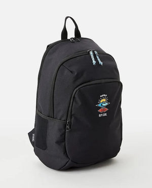 The Rip Curl Ozone 30L Icons Eco Backpack is made from recycled plastic and includes multiple zipped compartments, a dedicated laptop section, colorful abstract logo on the front pocket, top handle, and adjustable shoulder straps. Its simple, modern design makes it perfect for everyday use.