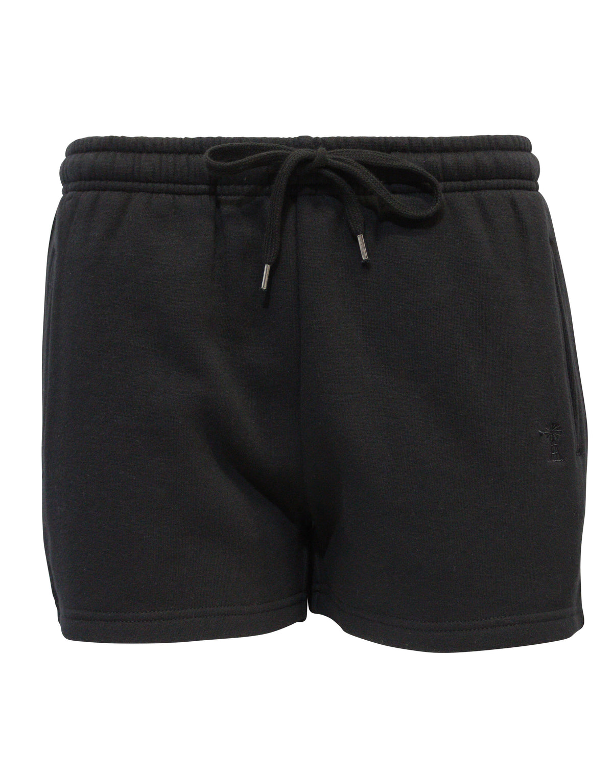 The Pilbara Ladies Fleece Track Short features an elastic waist with drawstring, side pockets, soft textured fabric, and a subtle embroidered Ritemate logo on the lower left side.