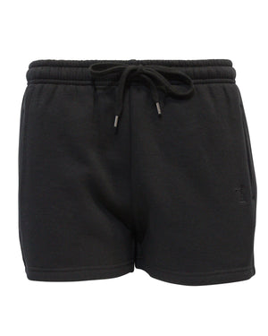 The Pilbara Ladies Fleece Track Short features an elastic waist with drawstring, side pockets, soft textured fabric, and a subtle embroidered Ritemate logo on the lower left side.