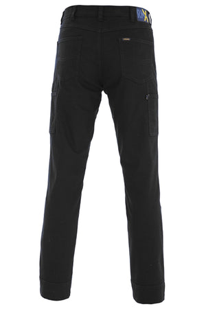 Back view of the Ritemate RMX Flexible Fit Utility Trouser in black stretch cotton twill, featuring multiple utility pockets—two back and two side cargo—shown on a white background.