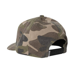 A rear view of the Ringers Western Grover Canvas Baseball Cap reveals camo patterns in green, brown, and beige, complemented by a black adjustable strap for optimal fit.